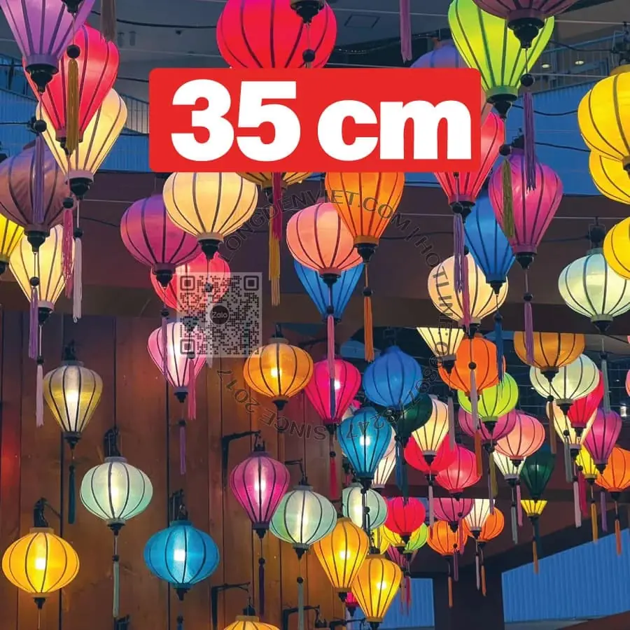 Bộ 10 cái đèn tre vải lụa kiểu tròn tỏi 35cm đủ màu — đèn lồng thủ công Việt Nam | LongDenViet