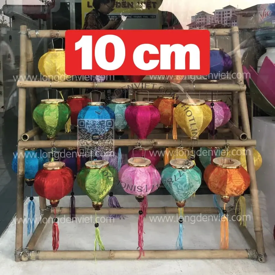 Bộ 10 cái đèn tre vải lụa kiểu tròn tỏi 10cm đủ màu — đèn lồng thủ công Việt Nam | LongDenViet