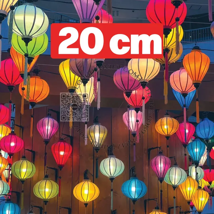 Bộ 10 cái đèn tre vải lụa kiểu tròn tỏi 20cm đủ màu — đèn lồng thủ công Việt Nam | LongDenViet