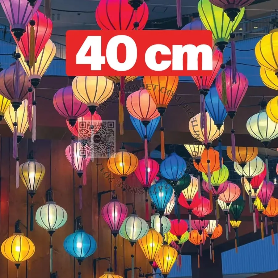 Bộ 10 cái đèn tre vải lụa kiểu tròn tỏi 40cm đủ màu — đèn lồng thủ công Việt Nam | LongDenViet