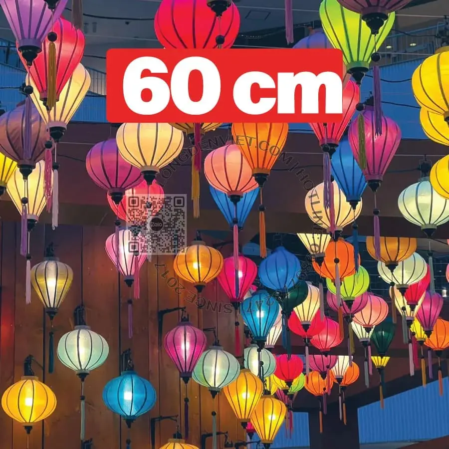 Bộ 10 cái đèn tre vải lụa kiểu tròn tỏi 60cm đủ màu — đèn lồng thủ công Việt Nam | LongDenViet