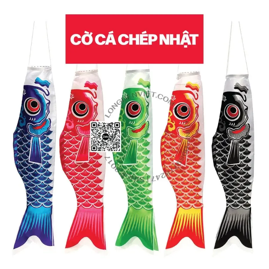 Cờ cá chép Nhật Bản (Set 5 con đủ màu 40cm) — đèn lồng thủ công Việt Nam | LongDenViet