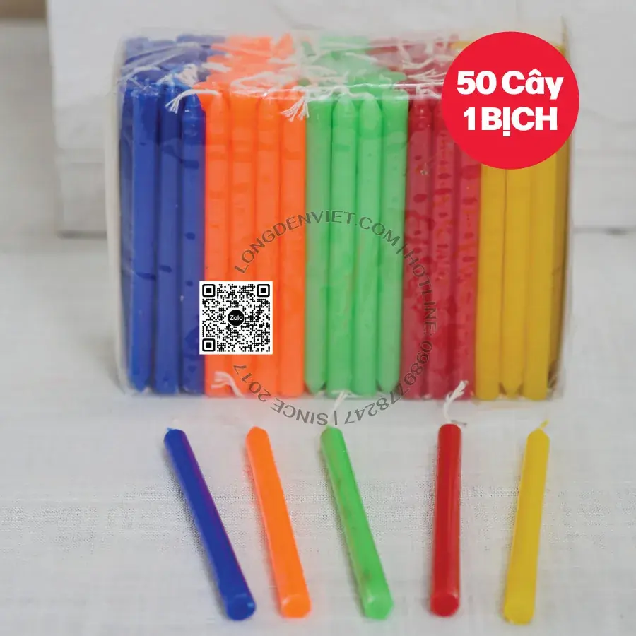 Đèn cầy đủ màu 1 bịch 50 cây — đèn lồng thủ công Việt Nam | LongDenViet