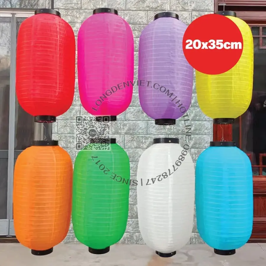Bộ 8 cái đèn vải dù kiểu Nhật 20x35cm — đèn lồng thủ công Việt Nam | LongDenViet
