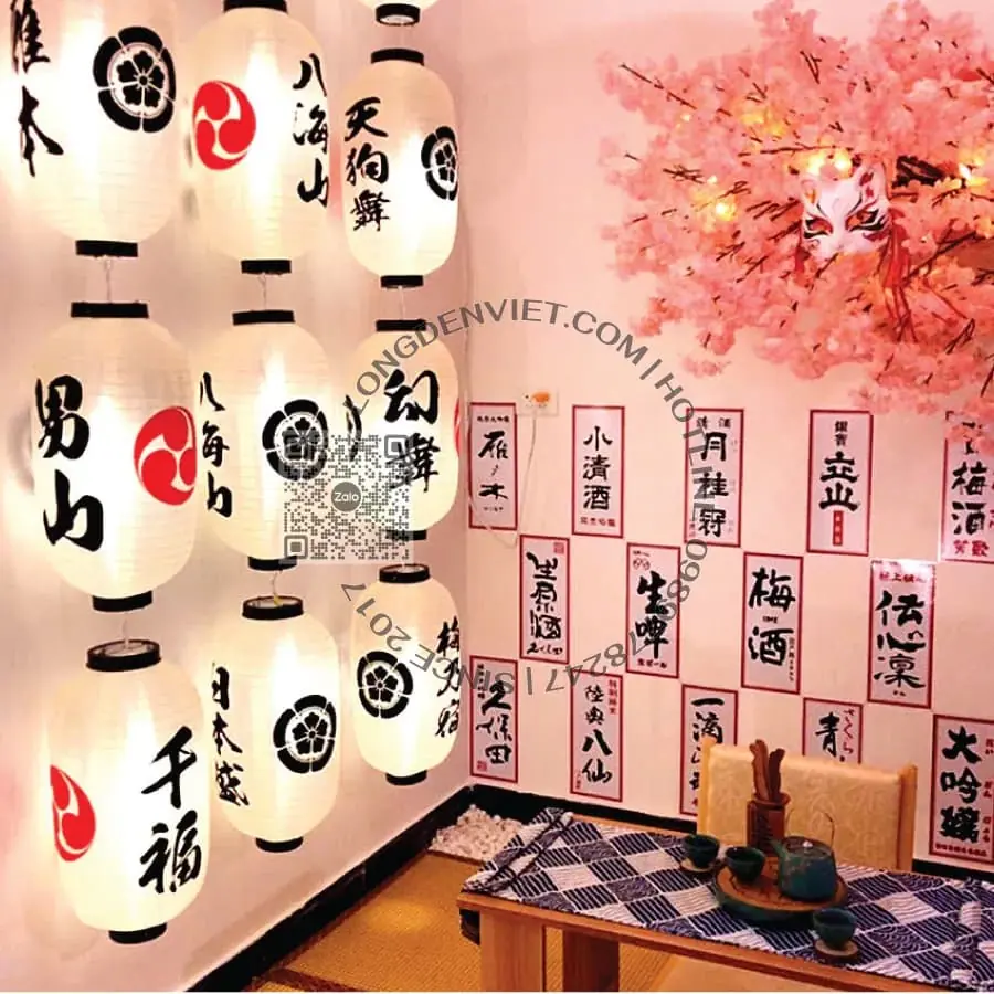 Đèn vải dù kiểu Nhật Bản in chữ MS03 (6 cái) — đèn lồng thủ công Việt Nam | LongDenViet