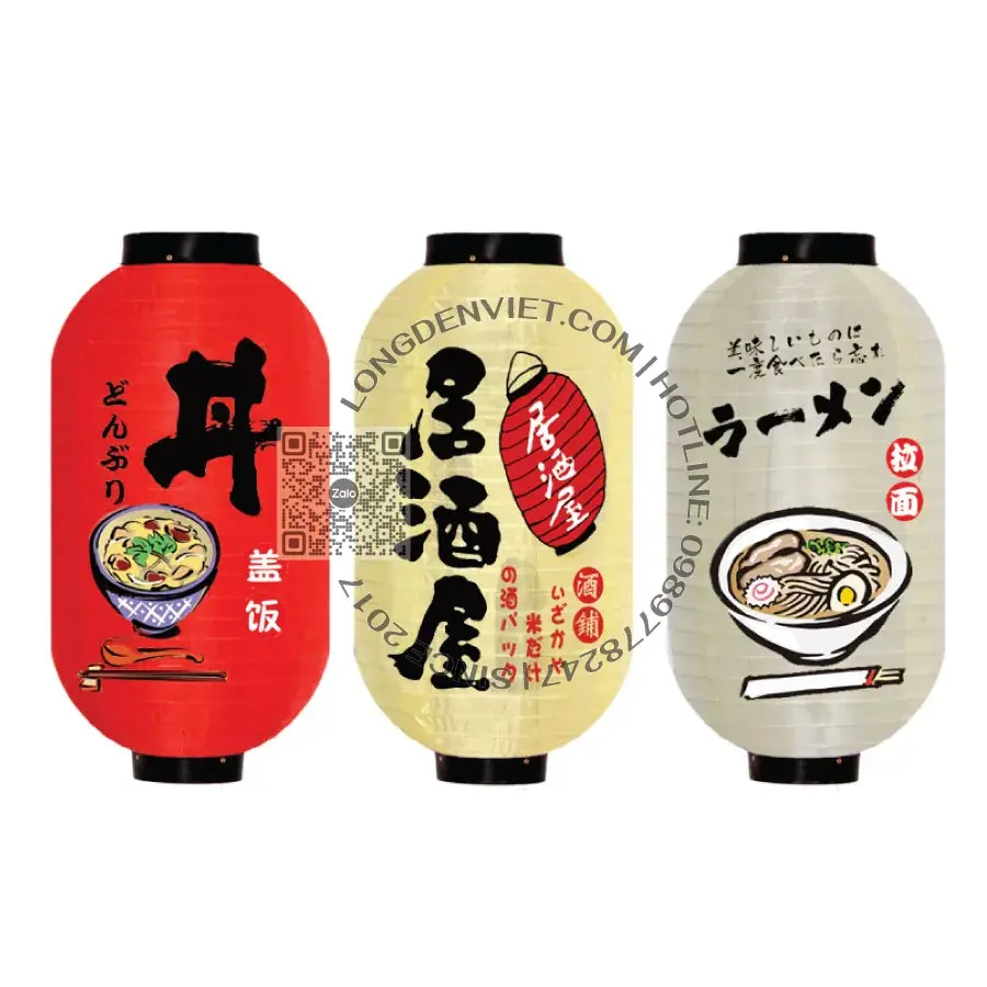 Đèn vải dù kiểu Nhật Bản in chữ MS07 (3 cái) — đèn lồng thủ công Việt Nam | LongDenViet