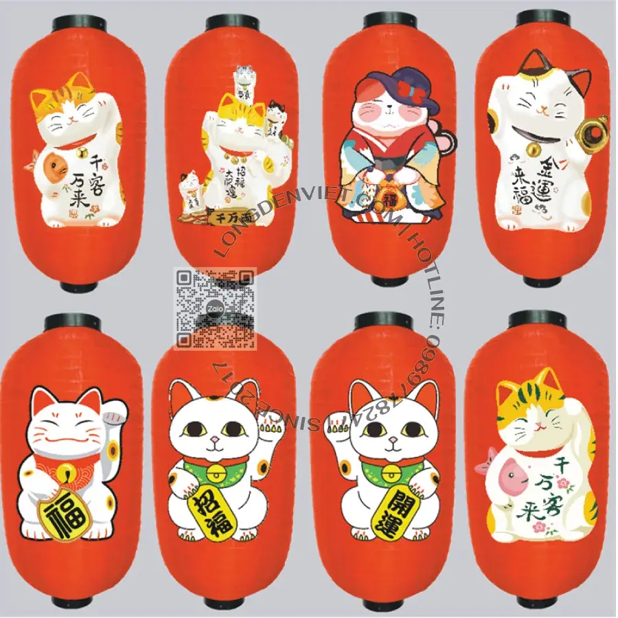 Đèn vải dù kiểu Nhật Bản in chữ MS09 — đèn lồng thủ công Việt Nam | LongDenViet