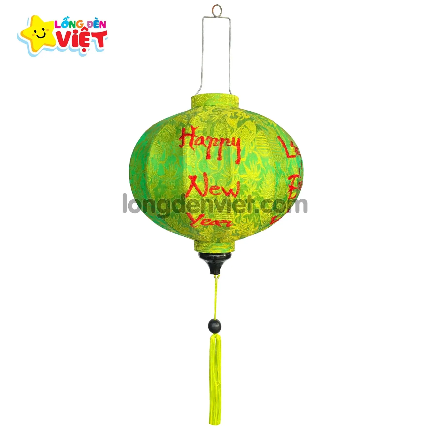 Lồng đèn thêu Happy New Year TH17 — đèn lồng gỗ Việt Nam | LongDenViet