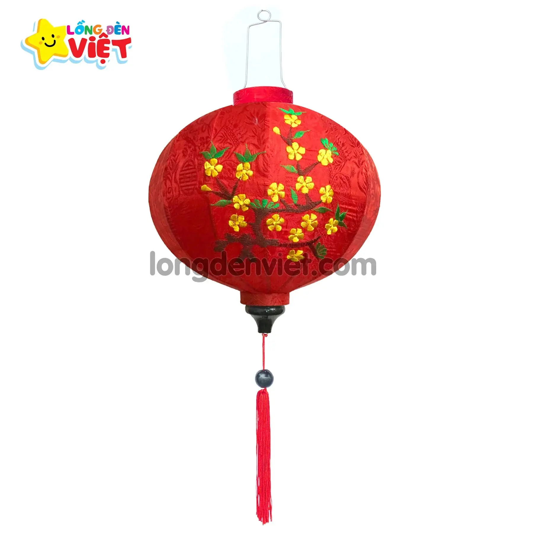Lồng đèn thêu Hoa Mai TH12 — đèn lồng gỗ Việt Nam | LongDenViet