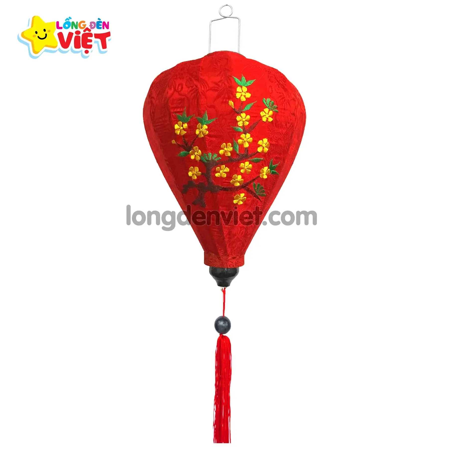 Lồng đèn thêu Hoa Mai TH13 — đèn lồng gỗ Việt Nam | LongDenViet
