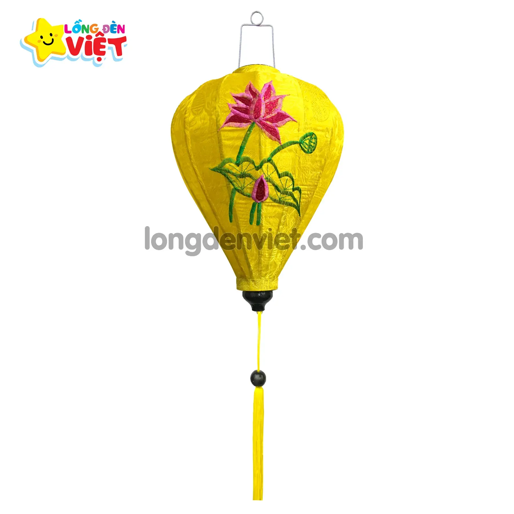 Lồng đèn thêu Hoa Sen TH14 — đèn lồng gỗ Việt Nam | LongDenViet