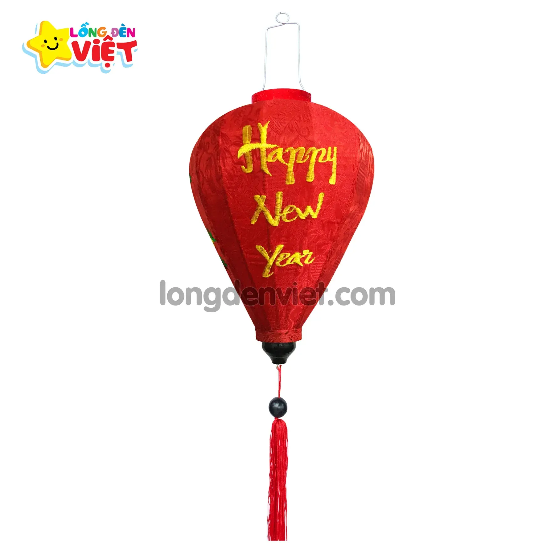 Lồng đèn thêu Happy New Year TH02 — đèn lồng gỗ Việt Nam | LongDenViet