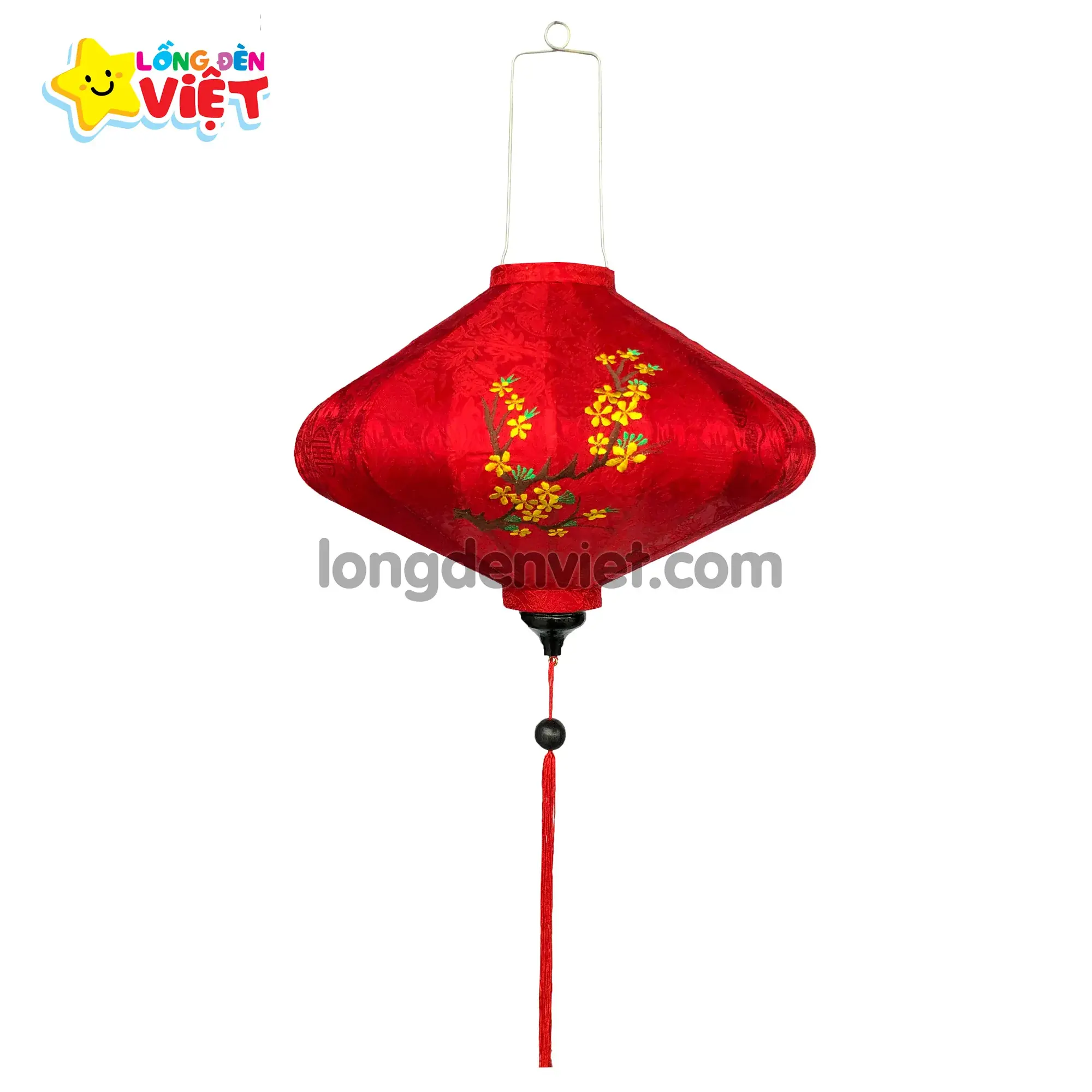Lồng đèn thêu Hoa Mai TH06 — đèn lồng gỗ Việt Nam | LongDenViet