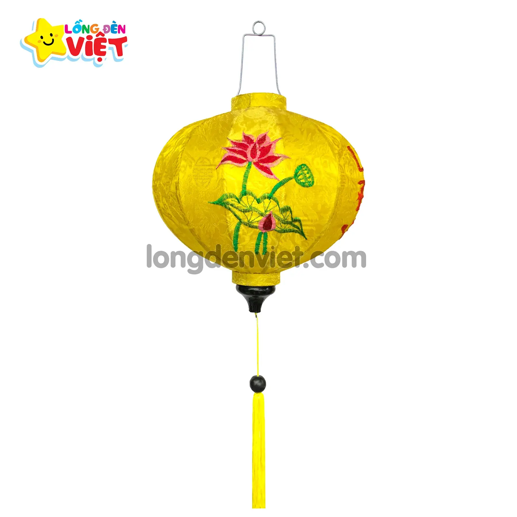 Lồng đèn thêu Hoa Sen TH05 — đèn lồng gỗ Việt Nam | LongDenViet