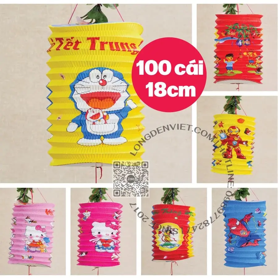 Đèn giấy trụ lớn 18cm đủ mẫu 100 cái — đèn lồng thủ công Việt Nam | LongDenViet