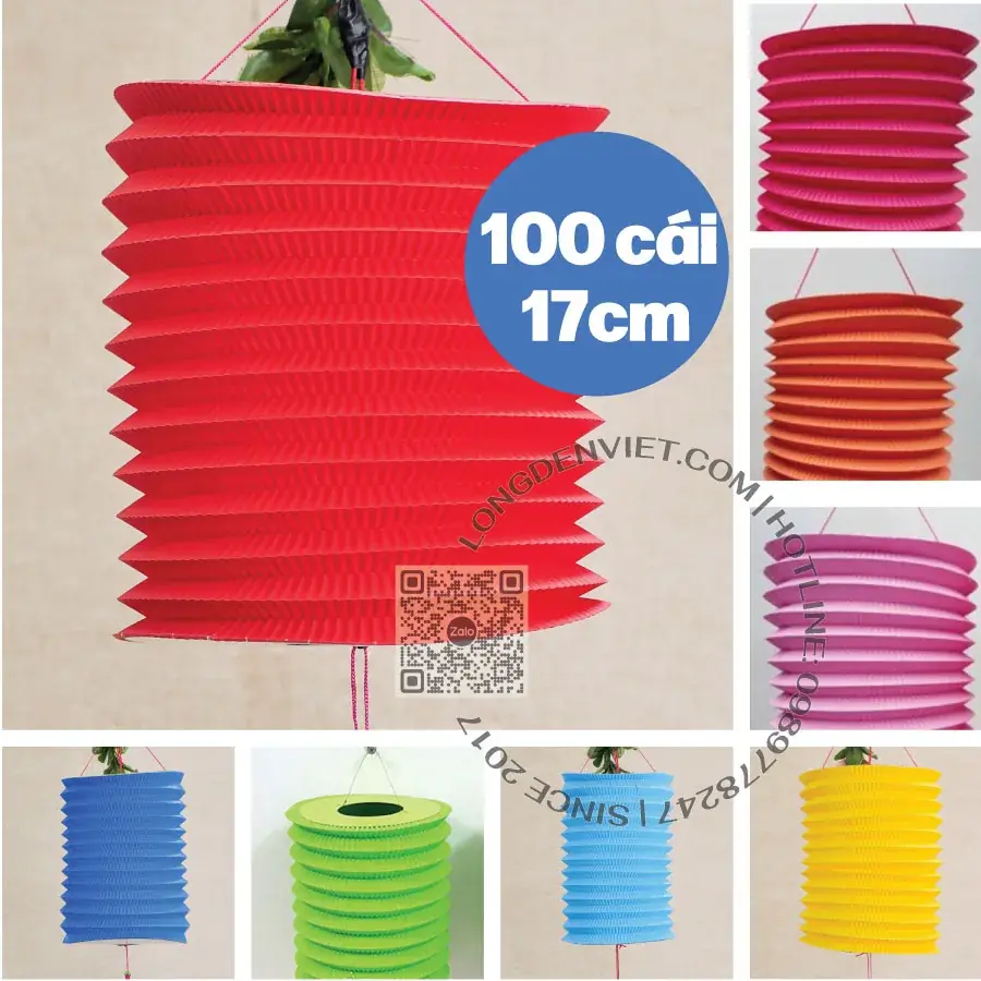 Đèn giấy trụ màu 17cm đủ màu 100 cái — đèn lồng thủ công Việt Nam | LongDenViet