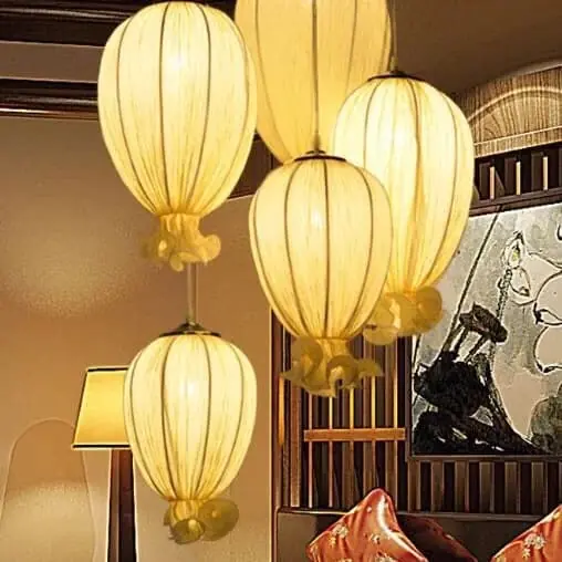 Đèn chùm vải nhăn KH-DTR047 — đèn quán cafe Việt Nam | LongDenViet