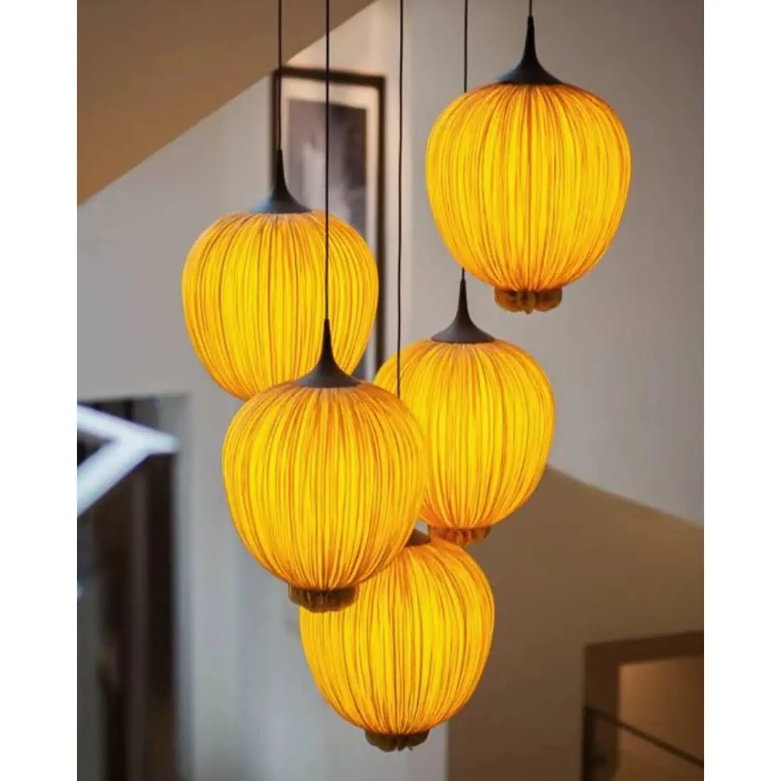 Đèn chùm vải nhăn KH-DTR048 — đèn quán cafe Việt Nam | LongDenViet