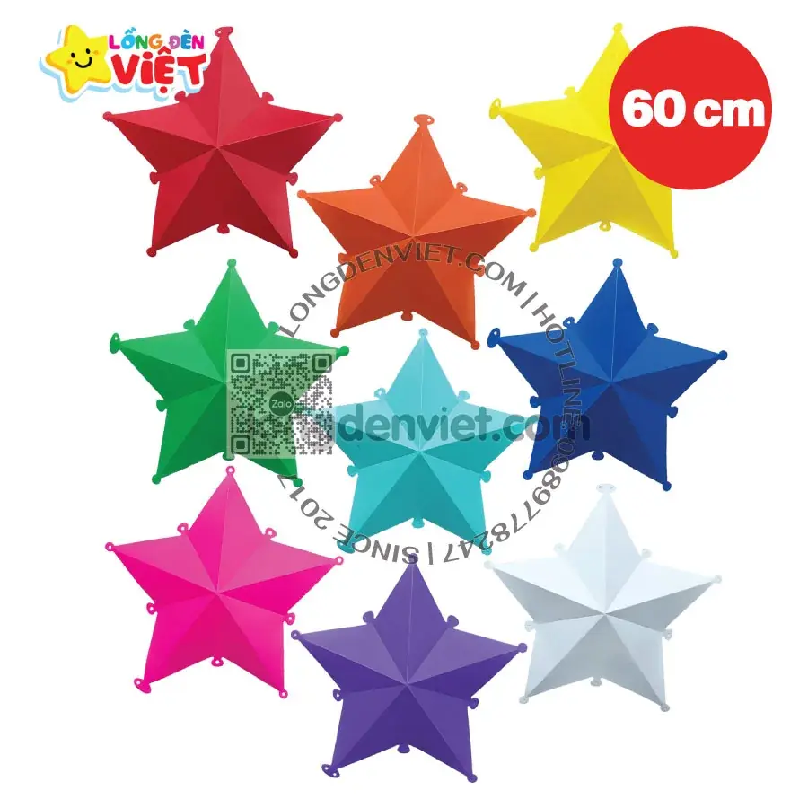 Bộ 10 cái đèn ngôi sao nhựa 60cm đủ màu — đèn lồng thủ công Việt Nam | LongDenViet